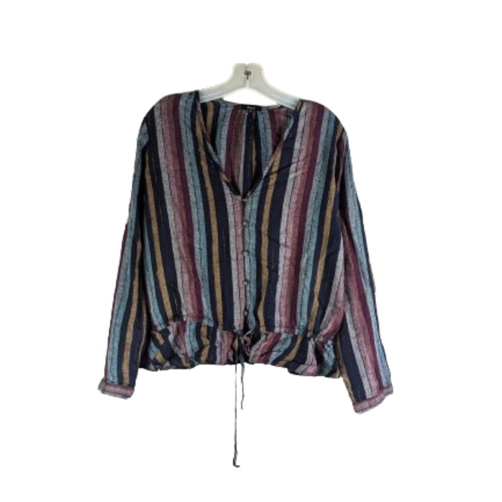 Rails Beaux Varadero Stripe Linen Blend Long Sleeve Blouse Medium - Picture 4 of 16